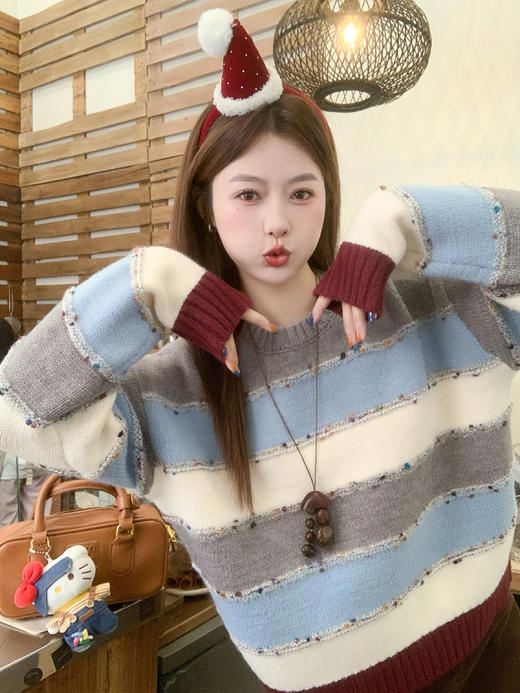 <曾小咸推荐>现货秒杀 ！微信超特价！韩系条纹撞色毛衣 日常199.99 立减110 秒杀89.99！！ 商品图12