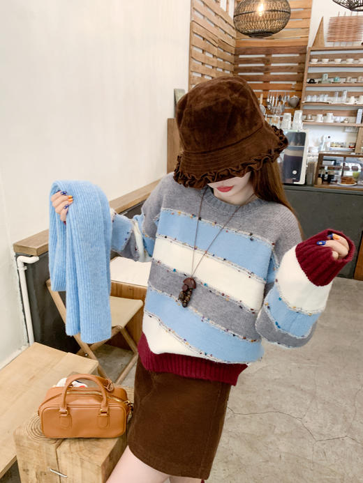 <曾小咸推荐>现货秒杀 ！微信超特价！韩系条纹撞色毛衣 日常199.99 立减110 秒杀89.99！！ 商品图7
