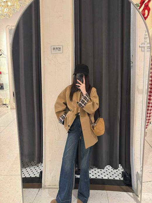 【门店同款】ENJOY秋季“光阴序语”袖子拼格皮质领外套 165802917 商品图1