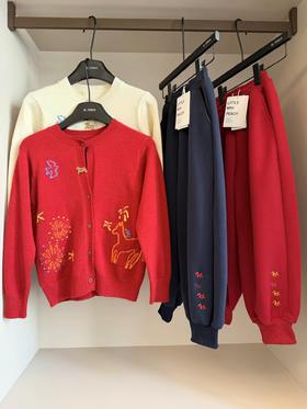 F011371儿童马年元素刺绣图案服装羊毛衫+灯笼裤套装