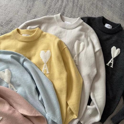 F011320男女同款小心形圆领白色ADC云朵毛衣 商品图5