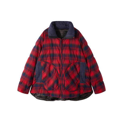 谜底两面穿羽绒服2025冬季新品红黑格子牛仔拼接保暖女254MY1618 商品图4