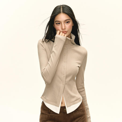 Ariseism 美式复古高级感假两件长袖T恤女春季新款修身上衣 商品图2