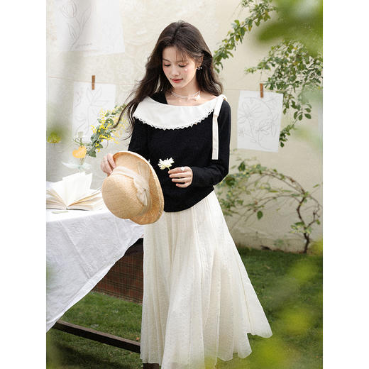 鹿向南「春日絮核」设计感白色半身裙女春季新款高腰显瘦长款裙子 商品图4