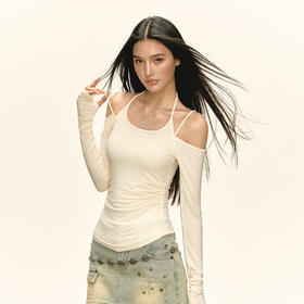 Ariseism 美式复古高级感假两件长袖t恤女春季新款修身上衣