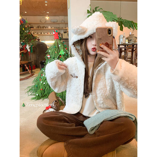 <曾小咸推荐>现货秒杀 ！微信超特价！韩系小熊耳朵羊羔绒外套 日常329.99 立减170 秒杀159.99！！ 商品图1