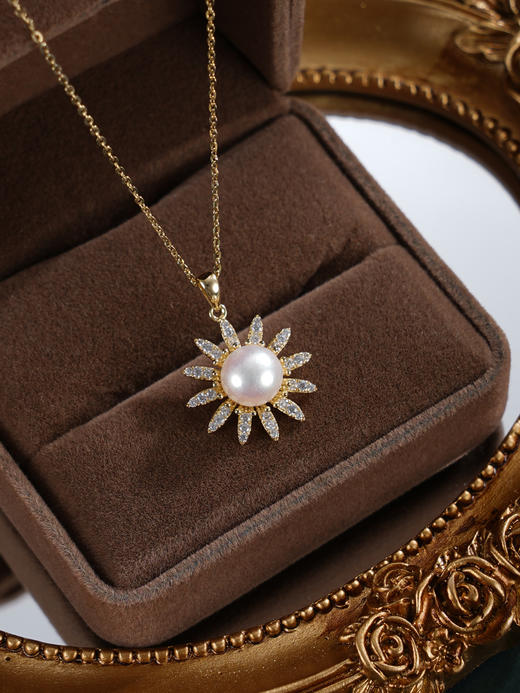 子佩集【骄阳星光】银S925珍珠惜王妃套链【XXTL147】7mm珠镀金太阳花2601 商品图3