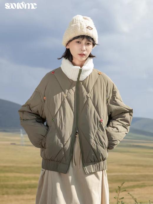 早乙女惠子saotome/STMMF244398/彩色纽扣菱形格绗棉棉服 商品图2