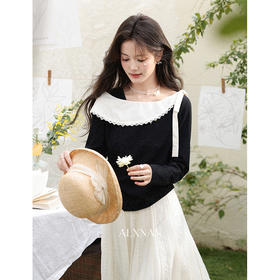 鹿向南「风传花信」法式黑杏色不规则T恤显瘦长袖女2026春季新款