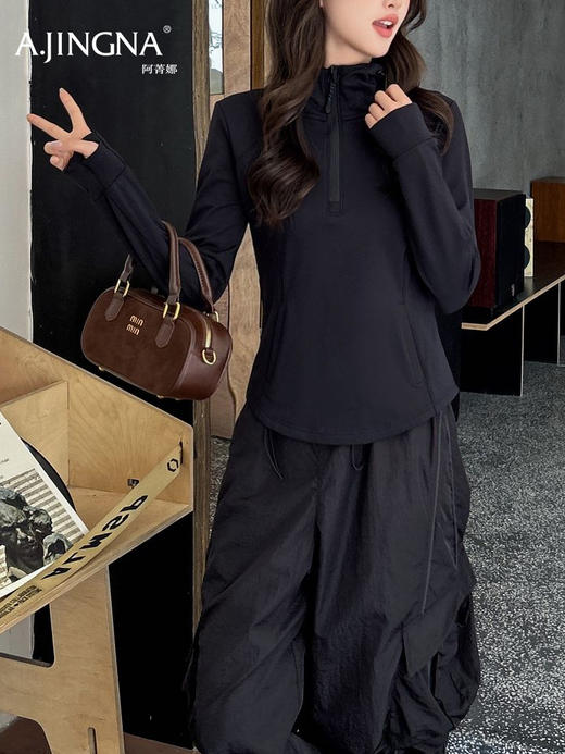 【LU系修身】阿菁娜冬季新款细节感连帽衫LU系修身半拉链设计黄黑双色F30D302020 商品图4