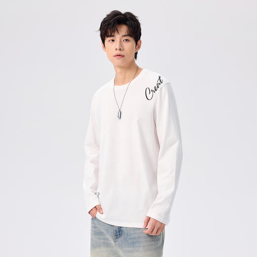 gxgjeans 男装【棉100%】字母印花男士长袖T恤25秋款舒适百搭打底衫上衣K&C 商品图4