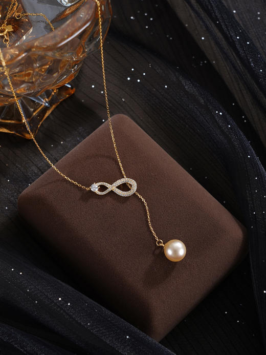 子佩集【爱意无垠】银S925珍珠惜王妃套链【HJYTL010】9.2mm珠镀金8字金色珠吊球2601 商品图3