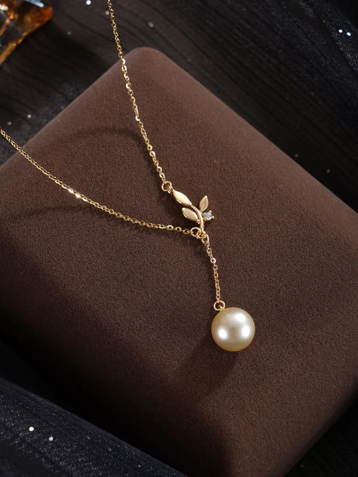 子佩集【叶曳生姿】银S925珍珠惜王妃套链【HJYTL011】9mm珠镀金树苗叶片金色珠吊球2601 商品图2