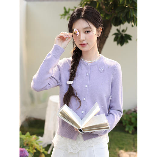 鹿向南「芋泥奶酪」温柔风紫色长袖针织开衫女春季新款巨好看上衣 商品图0