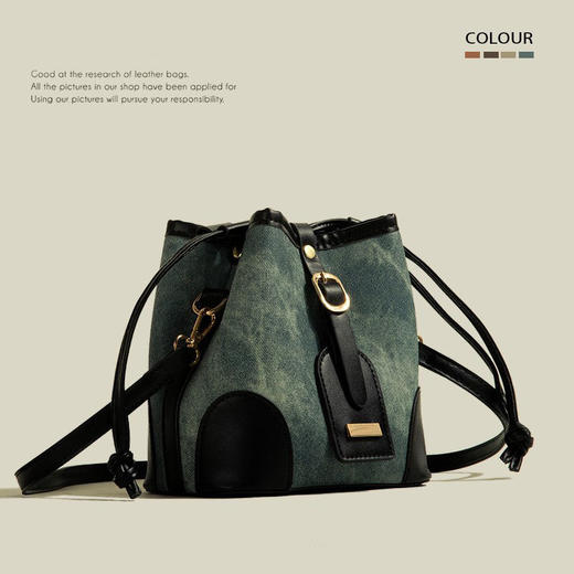 【经典撞色❗️抽绳设计水桶包】简约百搭包包，容量大实用性强，优质PU皮革制作，耐磨耐用，2026新款时尚撞色水桶包小众高级感通勤单肩包QQ 商品图3