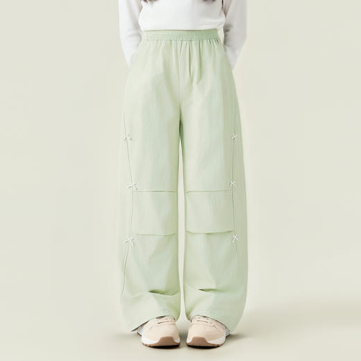 笛莎Deesha 童装女童裤子2026春新款蝴蝶结伞兵阔腿裤 商品图0