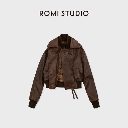 ROMI STUDIO全植鞣双色羊皮革复古立领皮夹克短外套 RWCWWE6673 商品图2