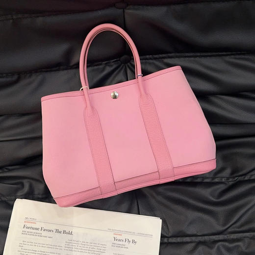 爱马仕 花园 30 粉色 帆布拼皮 手提包 商品图0