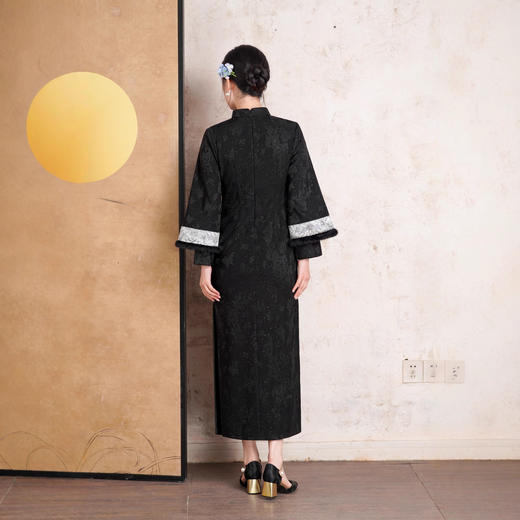 冬款加绒复古民国风旗袍，厚款气质淑女黑色新中式BJS7225 商品图2