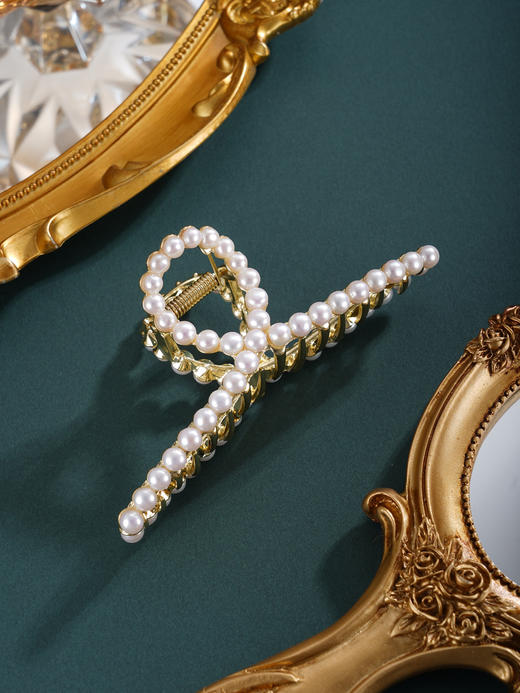 子佩集【凝露女神】珍珠惜王妃发夹【HBFJ038】6mm珠镀金抓夹丝带2601 商品图2