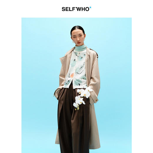 SELFWHO天丝亚麻混纺满印兰花针织开衫女2026春新款圆领正肩毛衣 商品图4