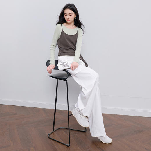 【100棉】三彩2026春季新款休闲裤长裤弯刀裤宽松轻工装气球裤M 商品图2