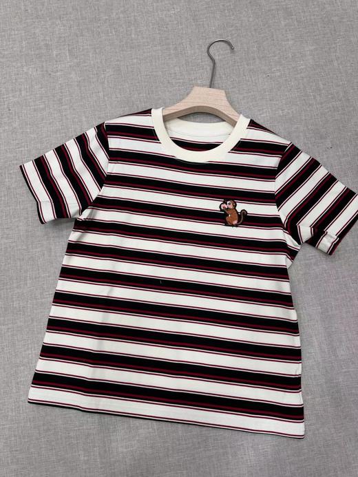 F011343新年系列女装2026春季新款全棉高克重条纹针织布刺绣T恤 商品图1