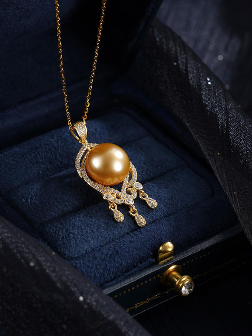 子佩集【霁光女王】银S925珍珠惜王妃套链【HJYDZ003】12mm珠镀金流苏水滴金色珠2601 商品图5