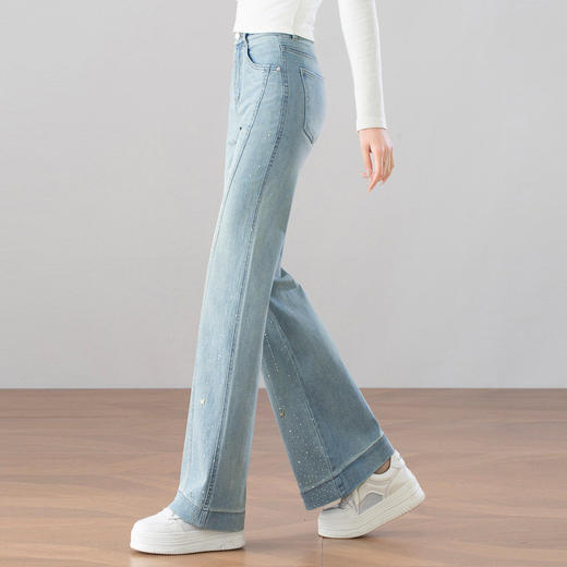 「自」全新升级【铂金会员183/天猫249/差价66】(14103)洛诗琳繁星烫钻牛仔裤2026春季新款高腰显瘦百搭微喇长裤 商品图2