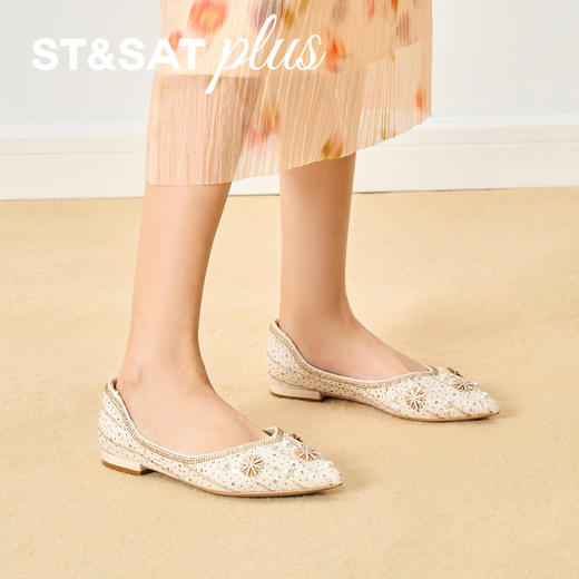 星期六26春新款新中式珍珠闪钻平底单鞋SSE1111151 商品图2