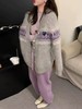 F011336慵懒氛围感灰紫渐变马海毛针织开衫女 商品缩略图0