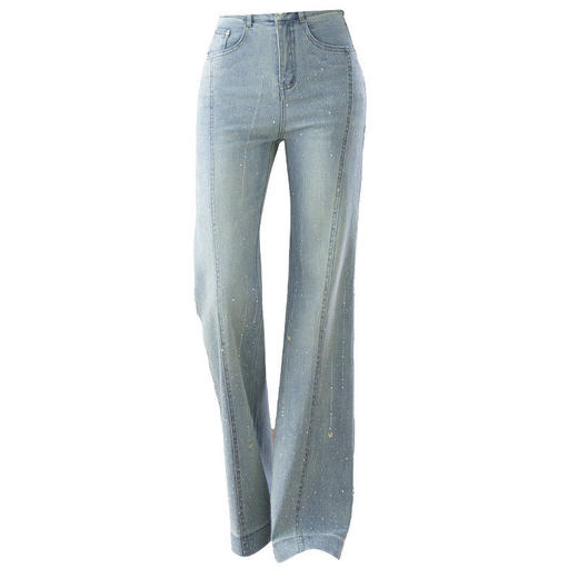 「自」全新升级【铂金会员183/天猫249/差价66】(14103)洛诗琳繁星烫钻牛仔裤2026春季新款高腰显瘦百搭微喇长裤 商品图4