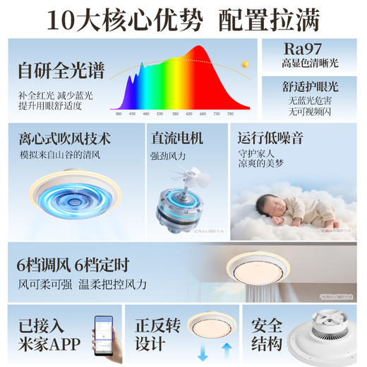 OPPLE欧普照明逸风卧室风扇灯全光谱现代简约餐厅隐形无叶吊扇灯 商品图1