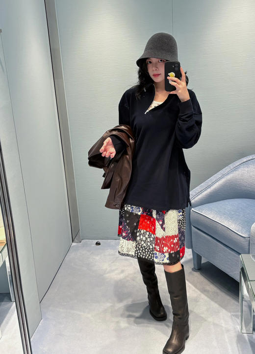 缪缪 新款来袭 斜拉链长袖POLO衫 蓝色/白色(MM) 商品图4