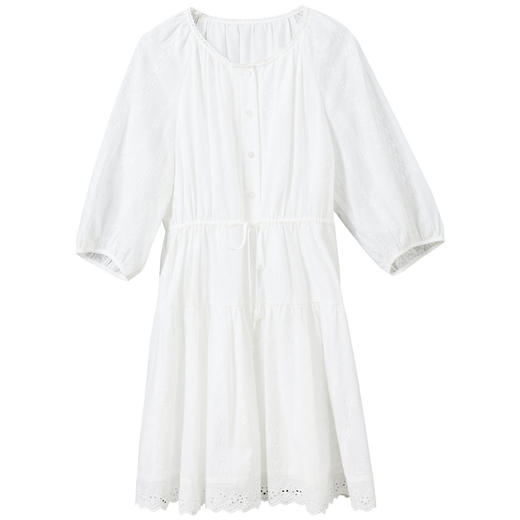 【100棉】三彩2026春季新款小白裙七分袖连衣裙A字裙短裙M 商品图4