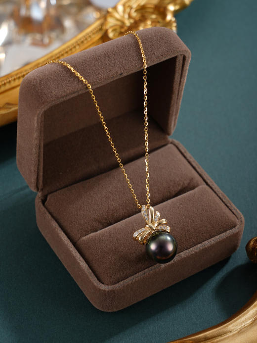 子佩集【真爱情结】银S925珍珠惜王妃套链【HJYDZ007】11mm珠镀金黑珠丝带蝴蝶结2601 商品图8