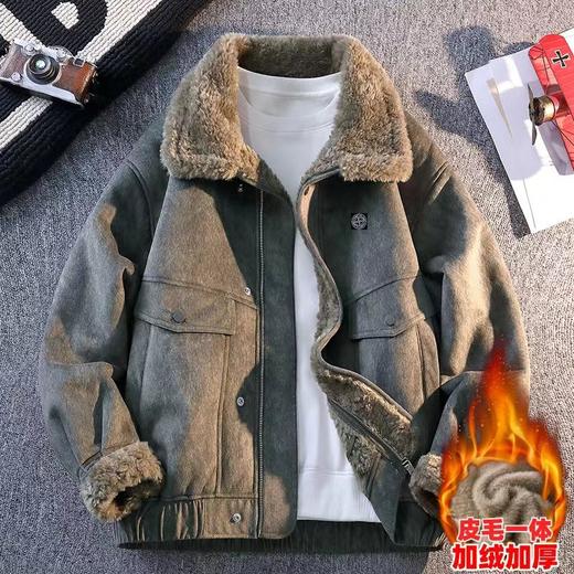 F011382皮毛一体机车服高街痞帅加厚羊羔绒棉衣外套 商品图1