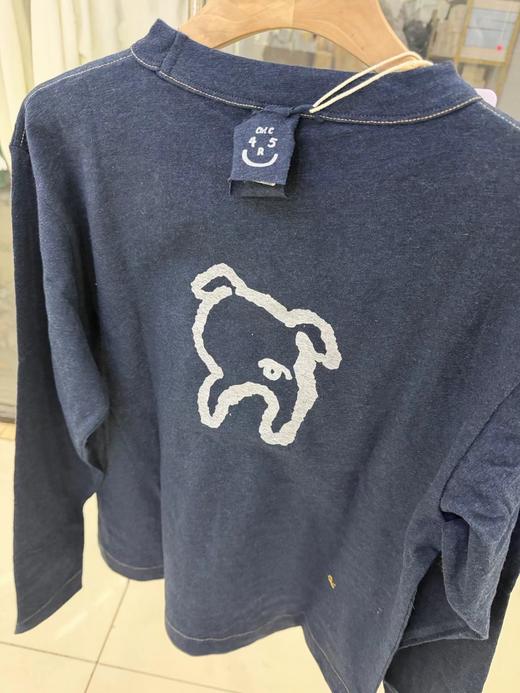 F011344竹节棉蓝染可爱小猪印花长袖T恤男女同款 商品图6