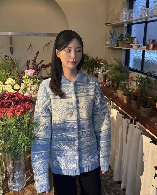 F011305女士雪花提花撞色费尔岛针织纽扣开衫外套 商品图6