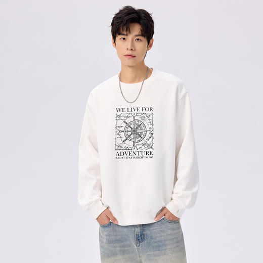 gxgjeans 男装25秋款男士圆领卫衣柔软亲肤简约百搭印花卫衣校园通勤打底衫男K&C 商品图2