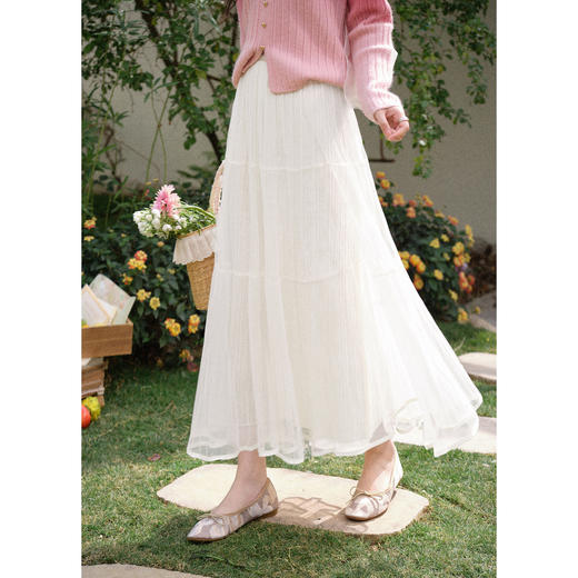 鹿向南「暖光曳步」杏色轻薄a字半身裙女春新款宽松显瘦高腰纱裙 商品图0