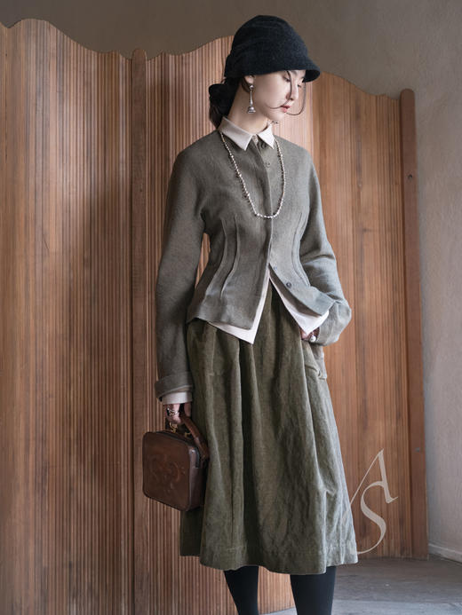 Cortana 苔绿色RIDER 羊绒圆领收腰短夹克 商品图2