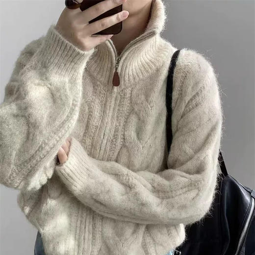 【双头拉链麻花毛衣外套】含羊毛+羊驼绒 氛围感拉满 经典款式 时尚不挑人 商品图3