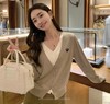 F011393温柔撞色假两件内搭设计V领针织开衫女款 商品缩略图8