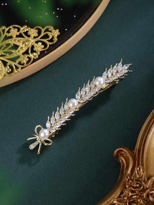 子佩集【岁岁丰年】珍珠惜王妃发夹【HBFJ031】5mm珠镀金麦穗2601 商品图3