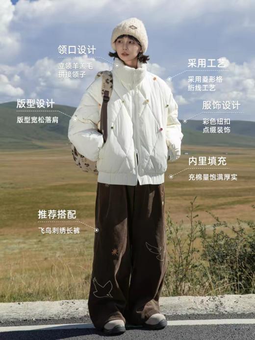 早乙女惠子saotome/STMMF244398/彩色纽扣菱形格绗棉棉服 商品图1