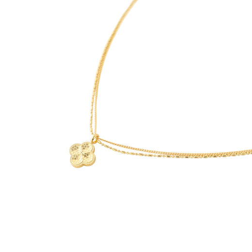 三彩2026新款镀金肌理四叶窗花吊坠双层项链复古轻奢简约幸运通勤 商品图1