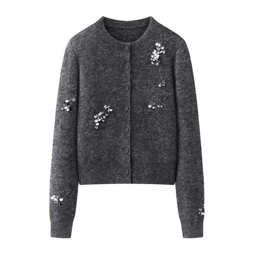 【秋冬精选】现货2025冬季新款时尚亮片钉珠羊毛针织衫开衫女184113 商品图7