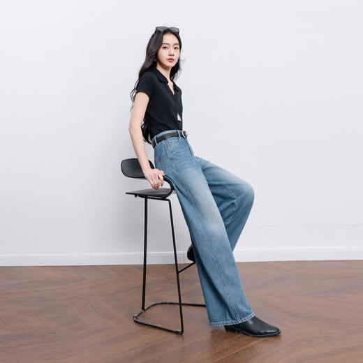 【100棉】三彩2026春季新款休闲牛仔裤宽松阔腿裤长裤复古M 商品图2