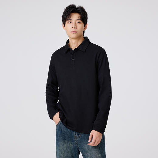 gxgjeans 男装男士长袖POLO衫25秋款纯色百搭校园通勤青少年打底衫上衣K&C 商品图1